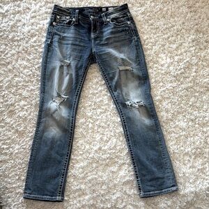 Miss Me Blue Straight Leg Jeans with Vintage Distressing
